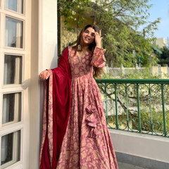 Aarohi Handblock Anarkali Set